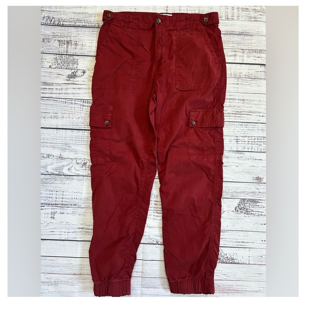 Anthropologie Cargo Pants Women 29 Red Elastic‎ Cuff Utility Jogger